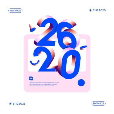 2026 sayısının çeşitli dijital ortama uygun mavi ve pembe renkli olduğu canlı bir 3D tasarım.