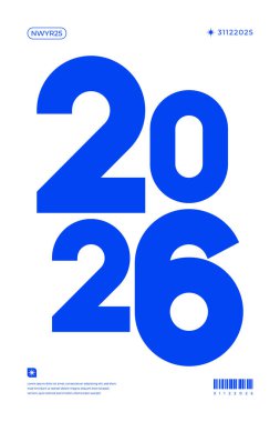 Yeni Yıl kutlamaları veya tanıtım materyali için ideal beyaz arka plan üzerinde cesur mavi numaralar içeren minimalist bir tasarım.