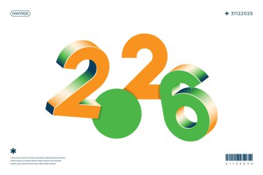 Beyaz üzerinde Isometric 3D numaralar 2026 turuncu ve yeşil tasarım