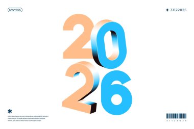 2026 yılı şeftali ve mavi tasarımı takvim ya da yeni yıl tasarımları için ideal