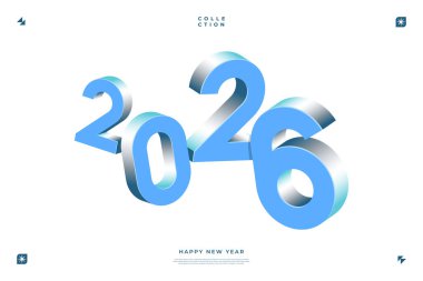 3D işlemeli mavi sayılar 2026 beyaz arkaplan Yeni Yıl kutlamaları için mükemmel