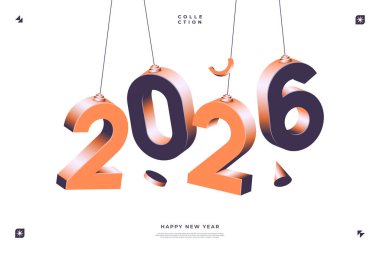 3D, 2026 yeni yıl tasarımı için uygun turuncu ve koyu gri asma numaralarını oluşturdu.