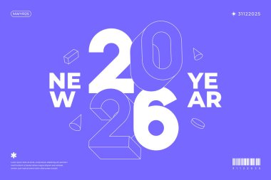 Mor arka planda '2026' rakamlarının yer aldığı modern bir grafik tasarımı yeni yılı simgeliyor.