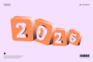 2026 yılını oluşturan turuncu küplerin Isometric çizimi çeşitli tasarımlar için uygundur