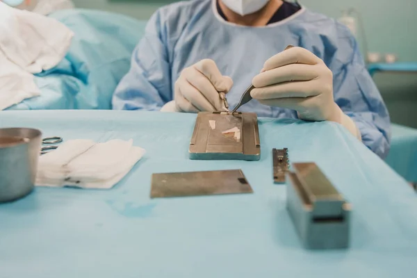Medical Doctor Working Rhinoplasty Operation Hospital Room Focus Nurse Right — Stock Photo, Image