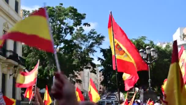 수백명의 시위자들이 스페인의 국기를 흔들고 있습니다 고품질 — 비디오