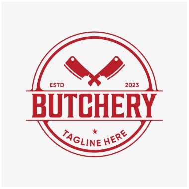 Antika kasap dükkanı etiketi, amblemi, rozet logosu tasarımı için çapraz satır bıçağı.