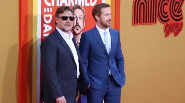 Ryan Gosling and Russell Crowe at the Los Angeles premiere of 'The Nice Guys' held at the TCL Chinese Theatre in Hollywood, USA on May 10, 2016.