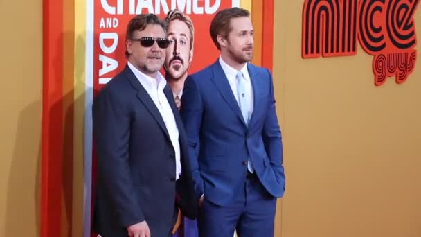 Ryan Gosling Russell Crowe Los Angeles Premiere Nice Guys Held Stock Video