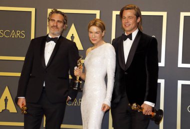 Joaquin Phoenix, Renee Zellweger and Brad Pitt at the 92nd Academy Awards - Press Room held at the Dolby Theatre in Hollywood, USA on February 9, 2020.