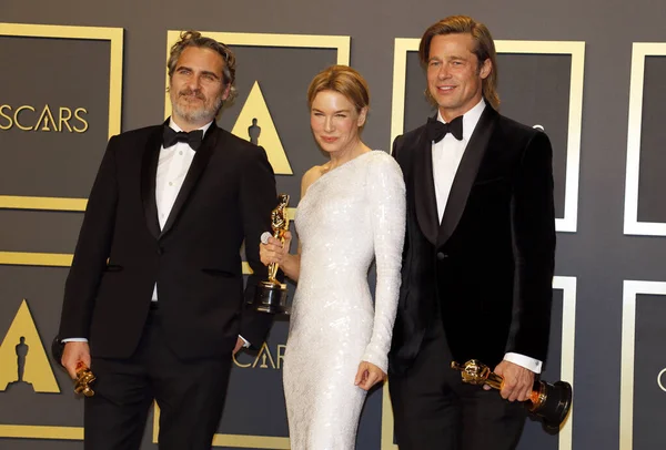 Joaquin Phoenix Renee Zellweger Brad Pitt 92Nd Academy Awards Press — Stok fotoğraf