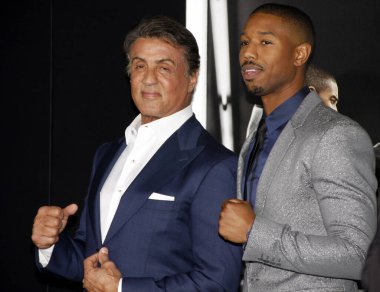 Sylvester Stallone and Michael B. Jordan at the Los Angeles premiere of 'Creed' held at the Regency Village Theatre in Westwood, USA on November 19, 2015.