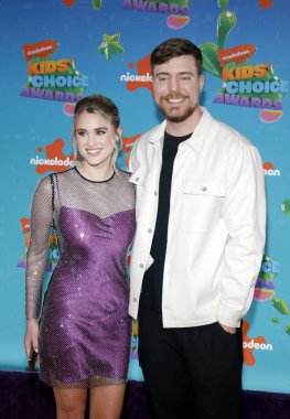 MrBeast and Maddy Spidell at the Nickelodeon Kids' Choice Awards 2023 held at the Microsoft Theater in Los Angeles, USA on March 4, 2023