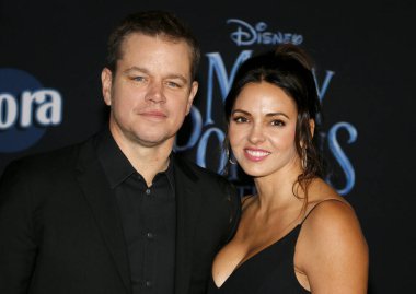 Matt Damon ve Luciana Barroso Disney's 'Returns Mary Poppins 29 Kasım 2018 Hollywood, ABD Dolby tiyatroda düzenlenen' Dünya galasında.