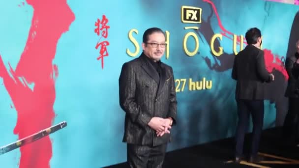 Hiroyuki Sanada Los Angeles Premiere Shogun Held Academy Museum Motion — Stock Video