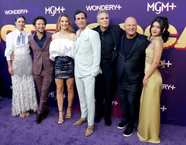 Tania Watson, Mark Feuerstein, Laura Gordon, Danny Pino, Yul Vazquez, Michael Chiklis ve Corina Bradley, 13 Haziran 2024 'te Hollywood' daki Harmony Gold Tiyatrosu 'nda düzenlenen' Otel Kokain 'in Los Angeles galasında.