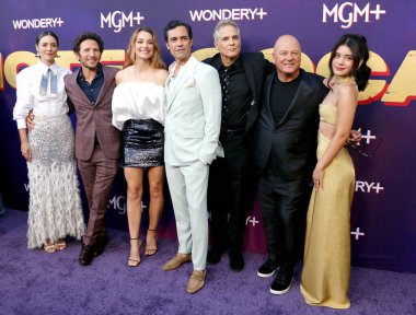 Tania Watson, Mark Feuerstein, Laura Gordon, Danny Pino, Yul Vazquez, Michael Chiklis ve Corina Bradley, 13 Haziran 2024 'te Hollywood' daki Harmony Gold Tiyatrosu 'nda düzenlenen' Otel Kokain 'in Los Angeles galasında.