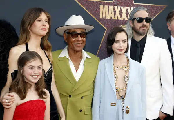 stock image Mia Goth, Giancarlo Esposito, Lily Collins, Ti West and Charley Rowan McCain at the Los Angeles premiere of 'MaXXXine' held at the TCL Chinese Theater in Hollywood, USA on June 24, 2024.