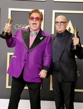 Elton John ve Bernie Taupin, 9 Şubat 2020 'de Hollywood Dolby Tiyatrosu' nda düzenlenen 92. Akademi Ödülleri Basın Odası.