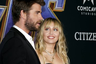 Liam Hemsworth ve Miley Cyrus 22 Nisan 2019'da Abd'nin Los Angeles kentinde ki La Convention Center'da düzenlenen 'Avengers: Endgame'in Dünya prömiyerinde.