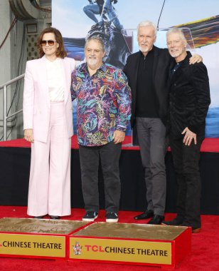 Sigourney Weaver, Jon Landau, James Cameron and Stephen Lang at James Cameron and Jon Landau hand and foot imprinting ceremony held at the TCL Chinese Theater in Hollywood, USA on January 12, 2023. clipart