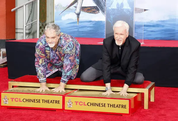 Jon Landau and James Cameron at James Cameron and Jon Landau hand and foot imprinting ceremony held at the TCL Chinese Theater in Hollywood, USA on January 12, 2023.