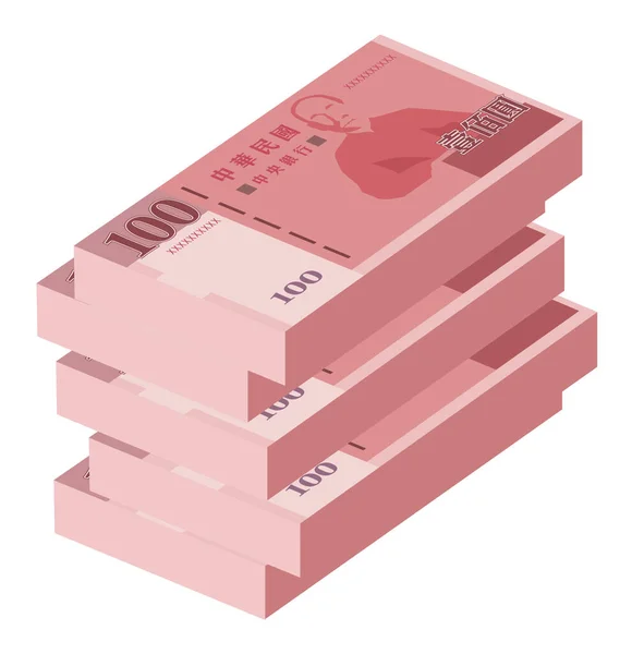 Vectorillustratie Van Een Stapel Taiwanese Bankbiljetten 100 Bundel — Stockvector