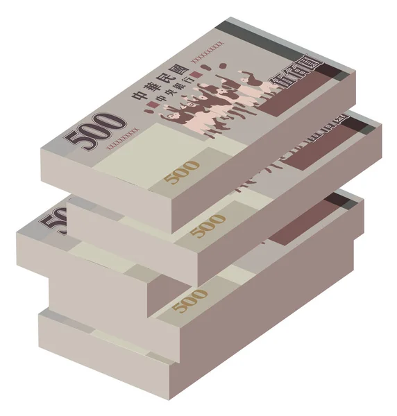 Illustration Stack Taiwanese Money Banknotes 500 Bundle — Stock Vector