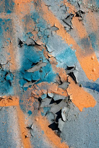 Peinture Orange Bleue Sur Mur Fissuré — Photo