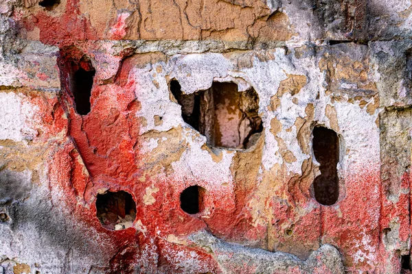 Vieux Mur Briques Avec Peinture Rouge Noire — Photo