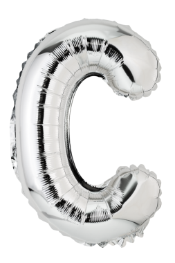 C harfi gümüş balonda. Şeffaf olarak izole edilmiş.
