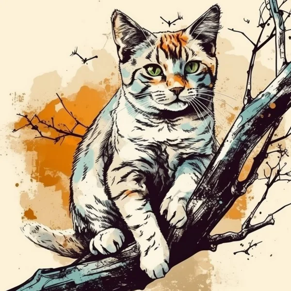 watercolor painting of cute cat