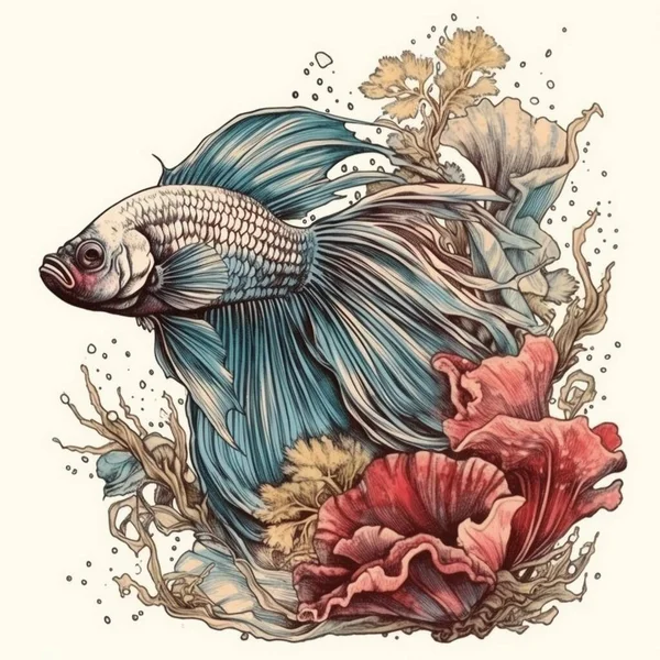 Watercolor painting of betta fish