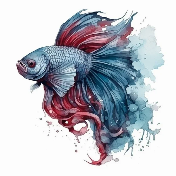 Watercolor painting of a large betta fish