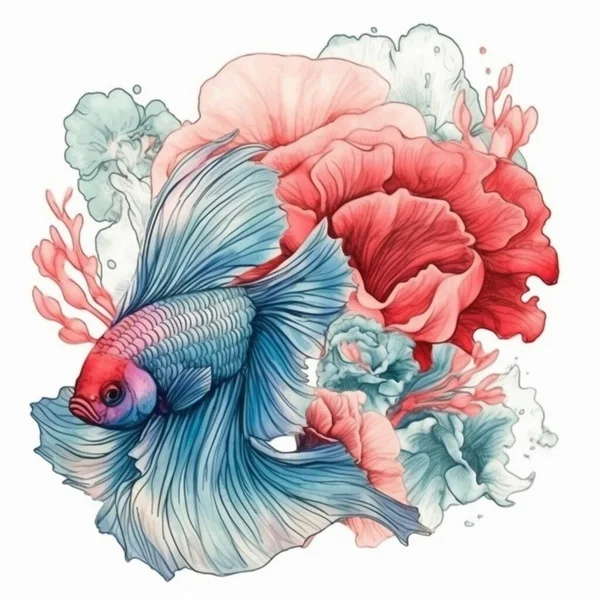 Watercolor painting of beautiful betta fish
