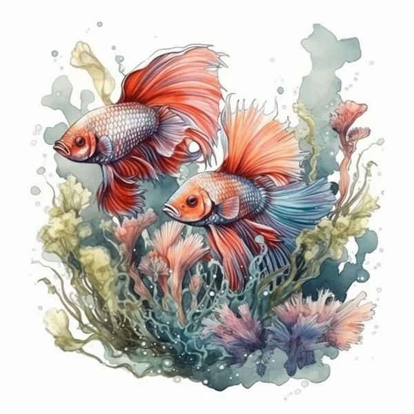 Watercolor painting of a large betta fish