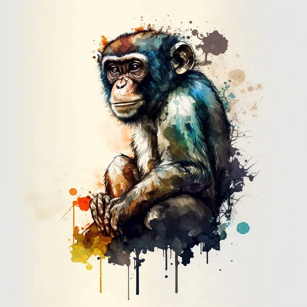 Watercolor painting of a cool monkey
