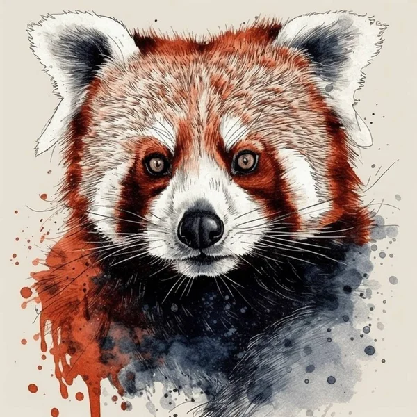 Watercolor painting of a cute red panda