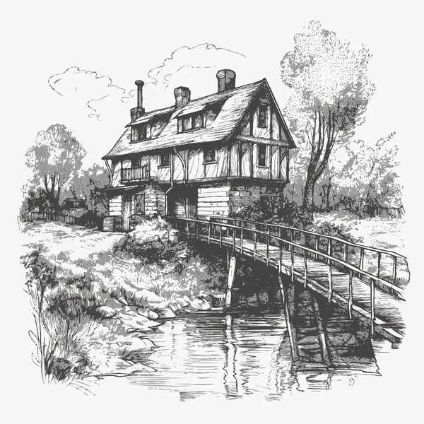 Sketch of classic house. Hand drawn sketch.