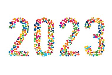 2023 characters (diversity) made of colorful watercolor polka dots (diversity) clipart