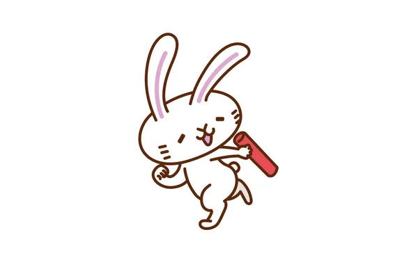 Tavşan Karakteri Çizim Serisi Tavşan Copu Alıyor — Stok Vektör