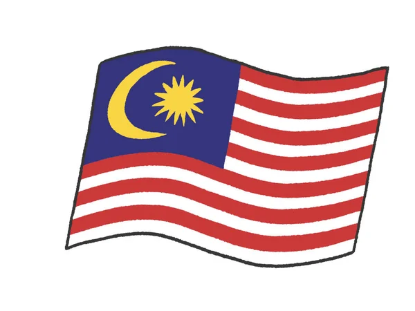 Ilustracja Malajskiej Flagi Jak Odręcznie Pisane Dziecko — Zdjęcie stockowe