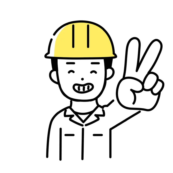 Serie Ilustración Cute Person Male Worker Peace Sign — Vector de stock