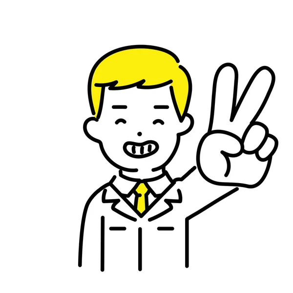 Serie Ilustración Cute Person Mal Engineer Peace Sign — Vector de stock