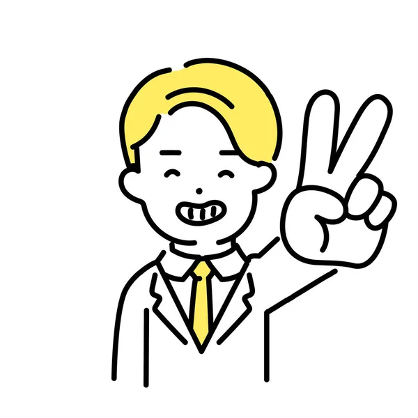 Serie Ilustración Cute Person Mal Office Worker Peace Sign — Vector de stock