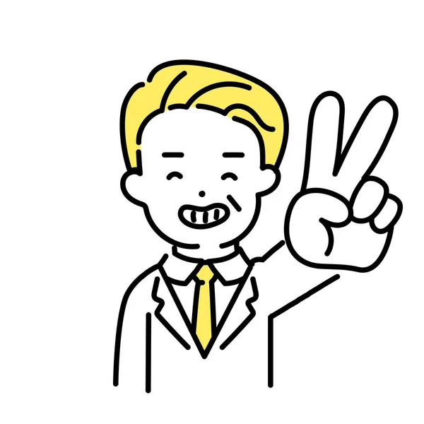 Seri Ilustrasi Cute Person Senior Office Worker Peace Sign - Stok Vektor