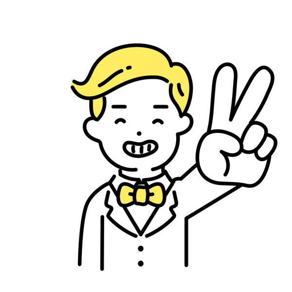 Seri Ilustrasi Dari Cute Person Golden Male Peace Sign - Stok Vektor