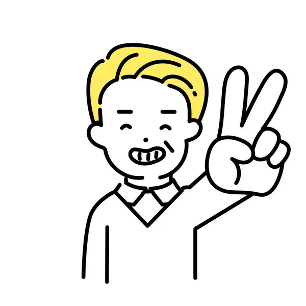 Seri Ilustrasi Cute Person Senior Men Peace Sign - Stok Vektor