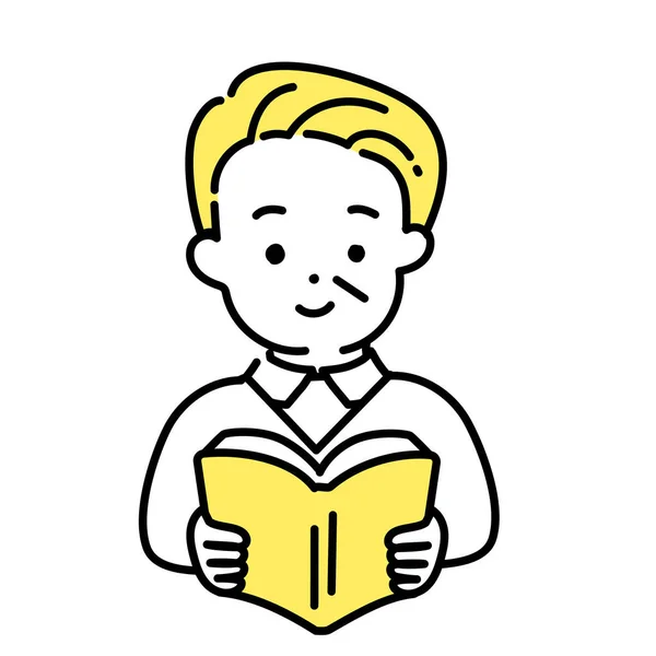 Serie Ilustración Cute Person Senior Male Reading — Vector de stock