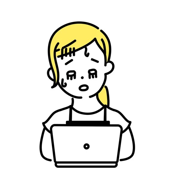 Illustration Serie Söt Person Kvinnlig Kontorist Trött — Stock vektor